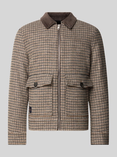 Produktfoto, Jacke mit Pattentaschen von MCNEAL, beżowo-brązowa krata, krój slim fit, kołnierz wykładany, zamek błyskawiczny, materiał z domieszką wełny, szerokość w rozmiarze M: 48 cm, długość tyłu: 66 cm, szerokość klatki piersiowej: 58 cm, długość rękawa: 67 cm