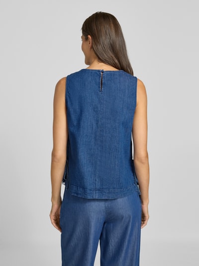 Oui Blusentop mit Rundhalsausschnitt und seitlicher Schnürung Jeansblau 5