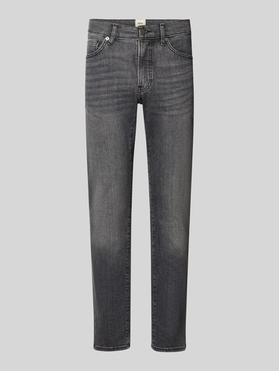 Productfoto, Modern Fit jeans uit katoenmix Model 'Chuck' van Brax, grijs denimlook, 5-pocketmodel, twill, labelpatch, labeldetail