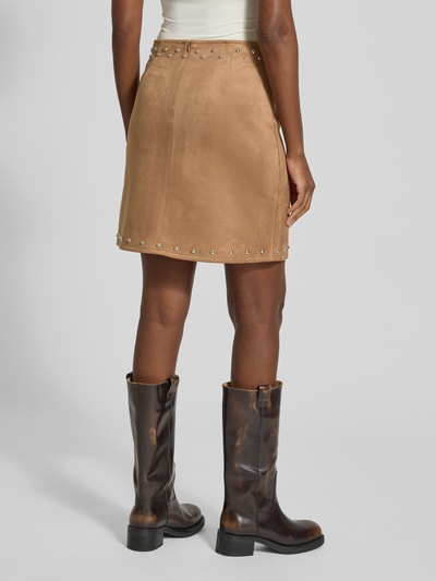 Zero Minirock mit Strasssteinbesatz Hellbraun 5