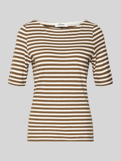 Produktfoto, Slim Fit T-Shirt aus reiner Baumwolle von s.Oliver RED LABEL, efekt: wzór w paski, naszywka z logo, dekolt w łódkę, rękaw o dł. 1/2, dżersej z cieniowanej przędzy, bawełna