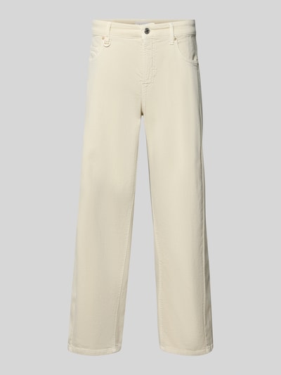 Produktfoto, Wide Leg Jeans im 5-Pocket-Design Modell 'ORIA' von Cambio aus cremefarbenem Baumwoll-Mix mit Stretch-Anteil, verkürzte Passform, Knopf-Reißverschluss, Bundweite in Größe 36: 40 cm, Innenbeinlänge: 68 cm