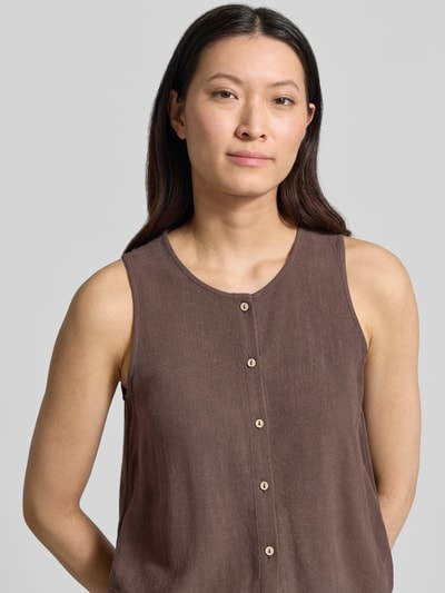 Jake*s Casual Blouse van viscosemix met knoopsluiting Donkerbruin - 3
