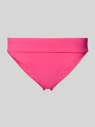 Produktfoto, leuchtend pinke Bikini-Hose mit Stretch-Anteil Modell 'MERENDA' von Banana Moon, glatter Stoff, eng anliegende Passform.