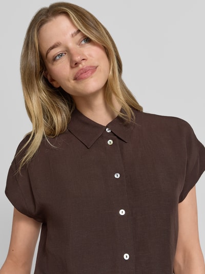 OPUS Bluse mit Leinen-Anteil und Hemdblusenkragen Modell 'Falvia' Dunkelbraun 3
