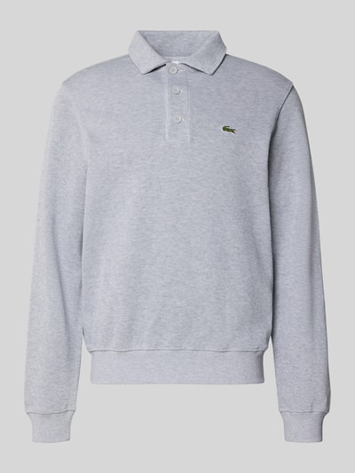 Produktfoto, Regular Fit Sweatshirt aus reiner Baumwolle von Lacoste w kolorze melanżowym, wykończenie: prążkowane, wyhaftowane logo, krój regular fit, kołnierzyk polo, długi rękaw, materiał: czysta bawełna