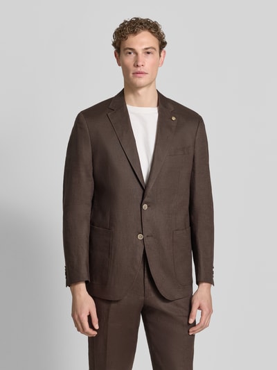 Christian Berg Men Regular Fit Sakko aus reinen Leinen mit Reverskragen Mittelbraun 4