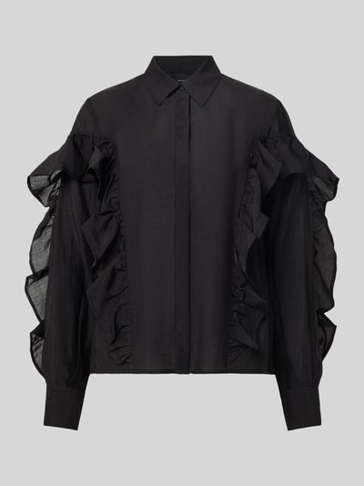 Copenhagen Muse Bluse mit Volants und Hemdblusenkragen Modell 'MOLLY' Black 2