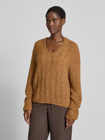 Marc Cain Sweter z dzianiny z dekoltem w serek Camel 4