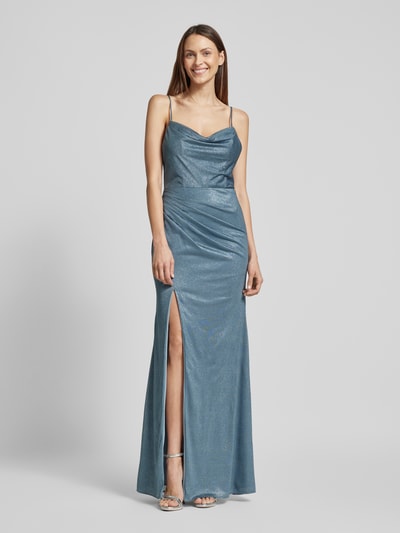 Luxuar Abendkleid mit Wasserfall-Ausschnitt Rauchblau 4