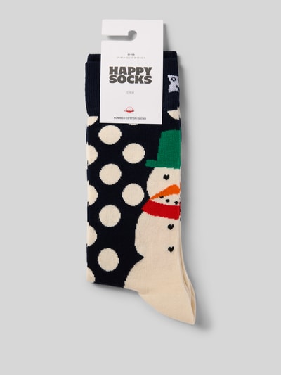 Happy Socks Regular fit sokken met logostitching, model 'Jumbo Snowman' Marineblauw - 3