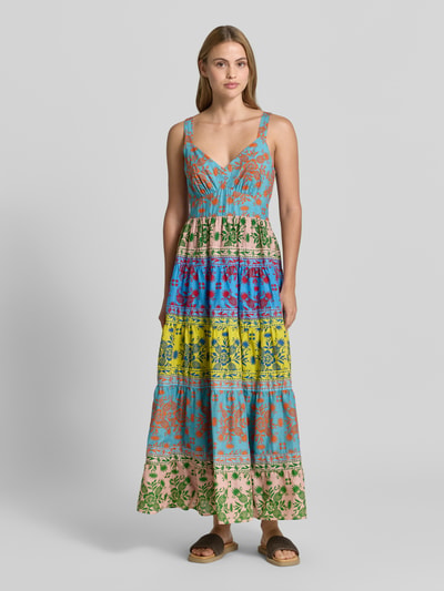 Apricot Midikleid im Allover-Look mit V-Ausschnitt Blau 4