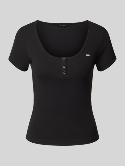 Tommy Jeans Slim Fit T-Shirt mit Rundhalsausschnitt Modell 'HENLEY' Black 2