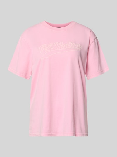 Produktfoto, Relaxed Fit T-Shirt mit Logo-Print Modell 'Formation' von P.E Nation aus Reine Baumwolle, Rosa, Rundhalsausschnitt, Damen T-Shirt
