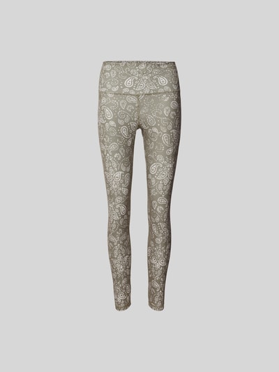 Produktfoto, Leggins mit Allover-Paisley-Print von Juvia in Beige mit weißem Paisley-Print, Elastischer-Material-Mix, Slim-Fit, breiter Bund, Knöchellänge