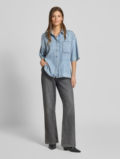 Mustang Oversized jeansblouse met lyocell en 1/2-mouwen, model 'Ella' Lichtblauw - 1