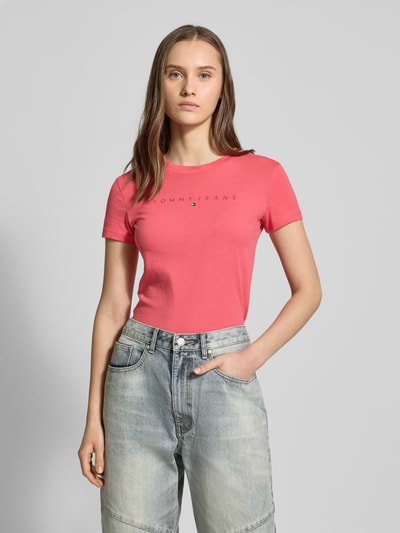 Tommy Jeans T-shirt met geribde ronde hals Lichtrood - 4