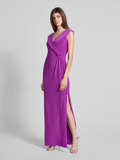 Lauren Ralph Lauren Abendkleid mit V-Ausschnitt Modell 'LEONIDAS' Aubergine 1