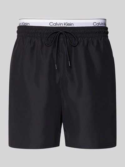 Produktfoto, Regular Fit Shorts mit integriertem Slip von Calvin Klein Underwear in Schwarz, Logo-Stitching, elastischer Bund mit Tunnelzug
