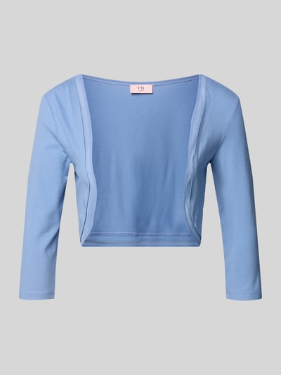 Produktfoto, Bolero aus Viskose-Mix mit 3/4-Arm von V.M., körpernahe Passform, stretchig, hellblau, glatte Textur, Rückenlänge 36 cm