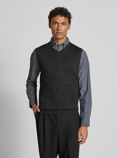 Christian Berg Men Gebreid shirt van een mix van merinowol met V-hals Antraciet gemêleerd - 4