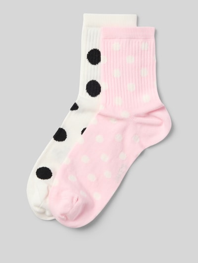 Produktfoto, Socken im Allover-Look im 2er-Pack von Jake*s Casual, Damen Socken aus Baumwoll-Mix mit Stretch-Anteil, weiße und rosa Paar mit Punkten, körpernahe Passform