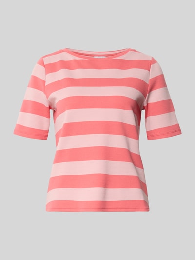 Produktfoto, T-Shirt mit Rundhalsausschnitt und 1/2-Arm von More & More, rosa-rote Streifen, Allover-Look, Regular-Fit, Rückenlänge 55 cm bei Größe 36.