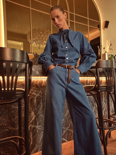 Jake*s Casual Hemdbluse in Denim-Optik Dunkelblau 6