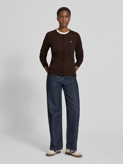 Gant Strickcardigan mit Zopfmuster Mittelbraun 1