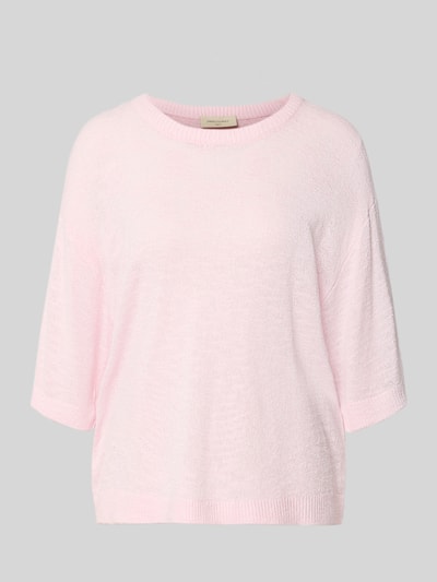Productfoto, Relaxed Fit Pullover uit viscosemix Model 'Vicki' van FREE/QUENT in lichtroze met tricotlook, 1/2-mouwen, ronde hals, semi-transparant design, ruglengte maat S 55 cm, mouwlengte maat S 26 cm
