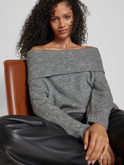 Vero Moda Regular fit gebreide pullover met off shoulder-mouwen en brede omslag, model 'ERA' Middengrijs gemêleerd - 3