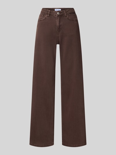 Produktfoto, dunkelbraune Wide & Loose Fit Jeans aus Baumwoll-Mix Modell 'SILKE' von PIECES, strukturierte Oberfläche, Damen Wide & Loose Fit Jeans.