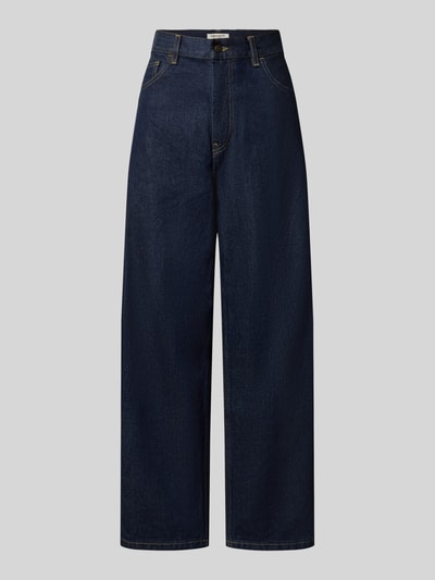 Productfoto, donkerblauwe jeans in wide fit van puur katoen, 5-pocketmodel met riemlussen, knoop- en ritssluiting, Model "Brandon" van Carhartt Work In Progress, Bandwijdte maat S: 41 cm, Binnenbeenlengte maat S: 73 cm