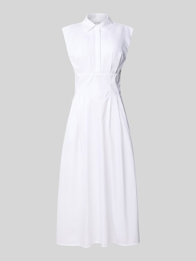 Produktfoto, Midikleid mit verdeckter Knopfleiste Modell 'CHERRY' von Guess aus reiner Baumwolle, krój slim fit, hemdblusenkragen, kappärmel, biała tkanina, długość pleców w rozmiarze S 32 cm, szerokość w rozmiarze S 36 cm