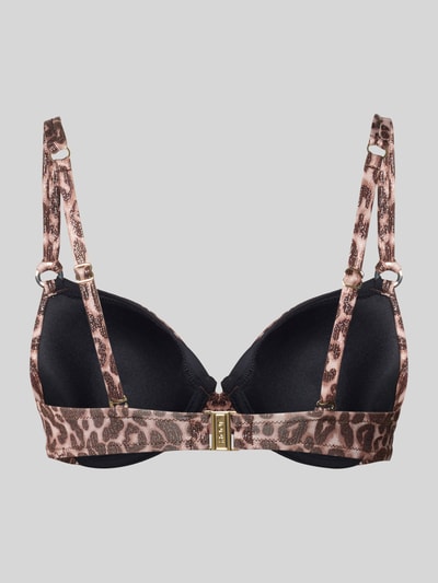 Produktfoto, Bikini-Oberteil im Allover-Look Modell 'Leopard Beach' von JOOP! Collection mit Leoparden-Muster, Material-Mix mit Stretch-Anteil, körpernahe Passform, verstellbare Träger, glänzende goldene Details und glatte Textur
