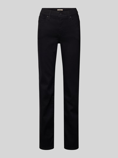 Produktfoto, Straight Fit Jeans aus BCI Baumwolle mit 5-Pocket-Design von LEVI'S®, czarny kolor, mieszanka bawełny, fason podkreślający figurę, 5 kieszeni, z dodatkiem streczu, zrównoważony rozwój, zapięcie na guzik i zamek błyskawiczny, szerokość w pasie 38 cm, długość nogawki 80 cm.