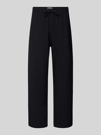 Produktfoto, schwarze Straight Fit Stoffhose mit Viskose-Anteil von REVIEW, elastischer Bund, Tunnelzug, Gesäßtasche, glatte Textur