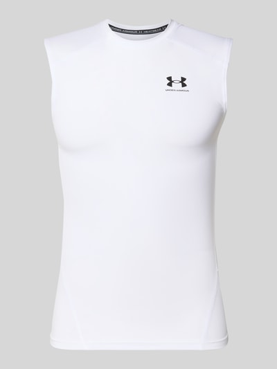 Produktfoto, Slim Fit Top mit Logo-Print von Under Armour, elastyczna mieszanka materiałów, krój slim fit, okrągły dekolt, długość tyłu w rozmiarze M: 65 cm