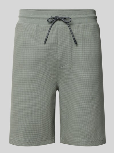 Produktfoto, Shorts mit Strukturmuster und Tunnelzug von Lerros, grün-grau, Baumwoll-Mix mit Stretch-Anteil, Regular-Fit, Gesäßtasche, elastischer Bund, Herren