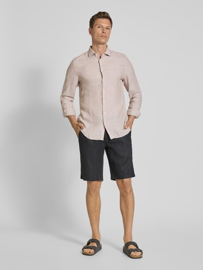 SEIDENSTICKER Slim Fit Business-Hemd aus Leinen mit Kentkragen Sand 1