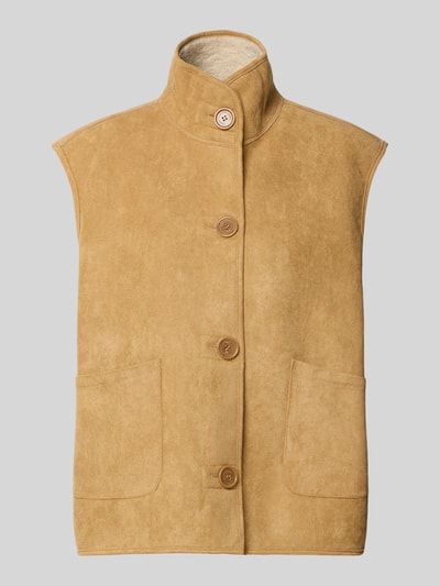 Productfoto, Weste met opstaande kraag en reversibele functie van Karo Kauer in camel, regular fit, knoopsluiting, zachte textuur, damemodel