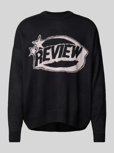 REVIEW Sweter z dzianiny z nadrukiem z logo Czarny 1