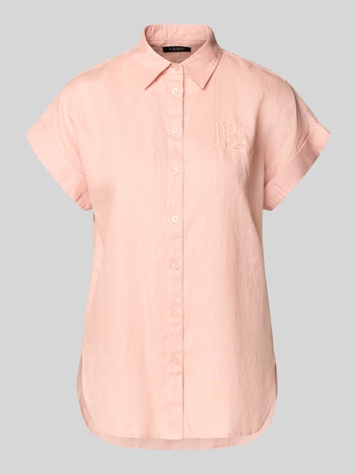 Produktfoto, Relaxed Fit Hemdbluse aus reinem Leinen von Lauren Ralph Lauren, Optik: Unifarben, Passform: Relaxed-Fit, Hemdkragen, Logo-Stitching, einreihige Knopfleiste, Ärmelform: Kurzarm, Ärmelabschluss: fixierter Umschlag, Rumpfabschluss: abgerundet, Materialverarbeitung: Flammgarn, Material: Leinen