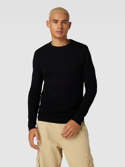 Jack & Jones Sweter z dzianiny z lekko fakturowanym wzorem model ‘WILLIAM’ Czarny 4