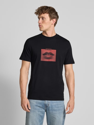 HUGO T-Shirt mit Label-Print Modell 'Deterni' Black 4