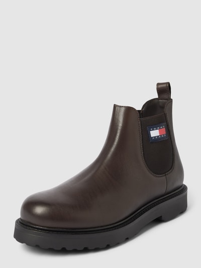 Tommy Jeans Chelsea boots met labeldetail, model 'NAPA LEATHER' Donkerbruin - 1