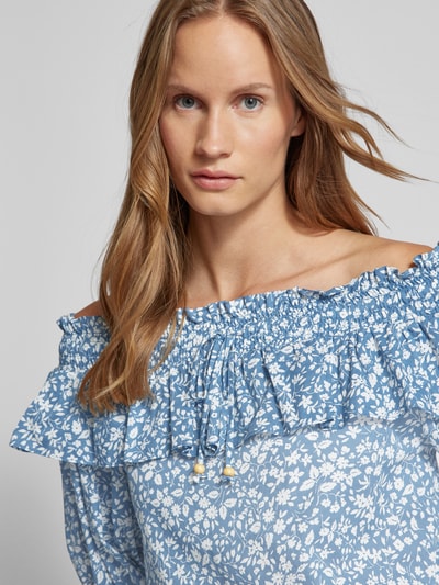 Lauren Ralph Lauren Off-schouder blouse met all-over print, model 'MIERCHAL' Lichtblauw - 3