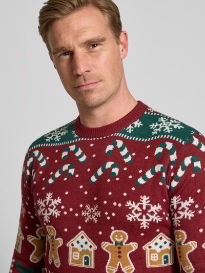 Lindbergh Strickpullover im Allover-Look Modell 'Santa' Bordeaux 3