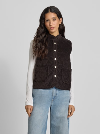 LOLLYS LAUNDRY Regular fit gilet in ribcordlook, model 'Cairo' Donkerbruin - 4