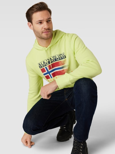 Napapijri Hoodie met labelprint, model 'B-KREIS' Neongeel gemêleerd - 3